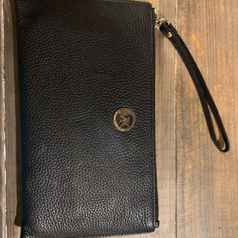 Black Michael Kors Soft Leather Wristlet